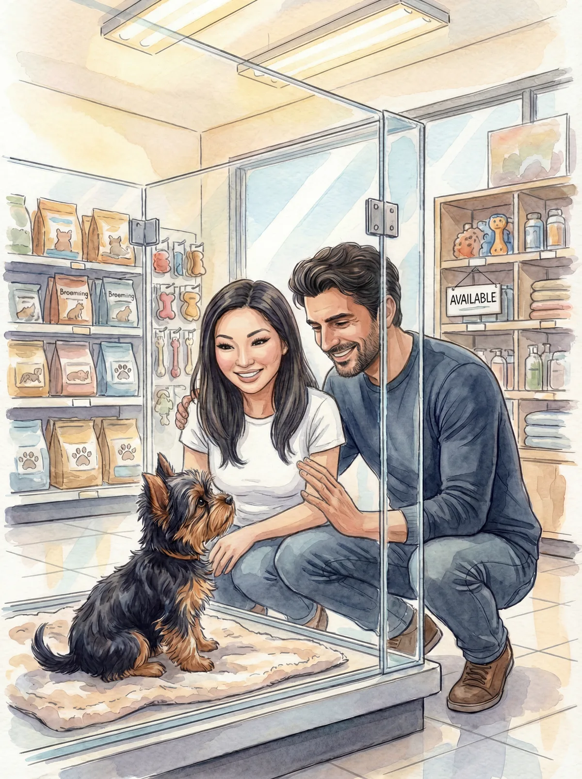 A couple kneels in front of the glass and smiles — the moment Luna is chosen